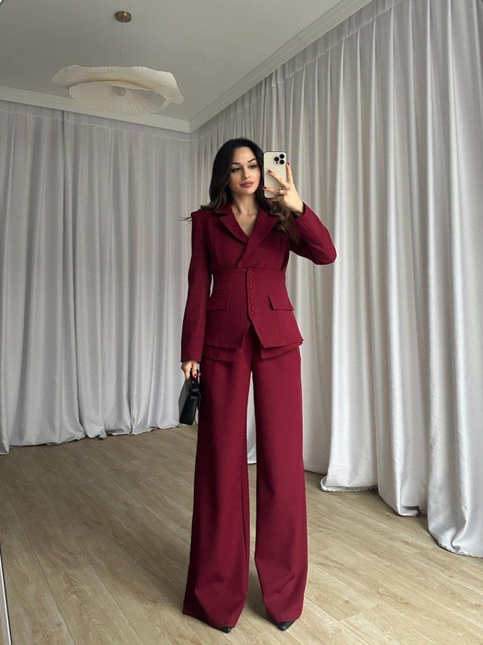 Klasik Kesim Blazer Ceket Pantolon Takım 6021 Bordo - M