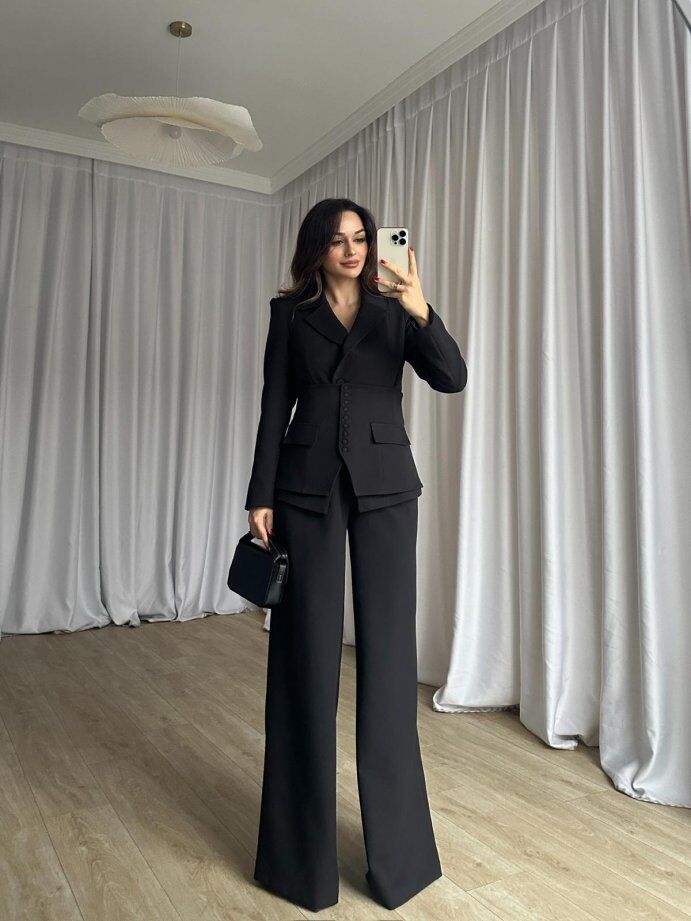 Klasik Kesim Blazer Ceket Pantolon Takım 6021 Siyah - M