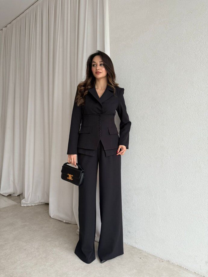 Klasik Kesim Blazer Ceket Pantolon Takım 6021 Siyah - M