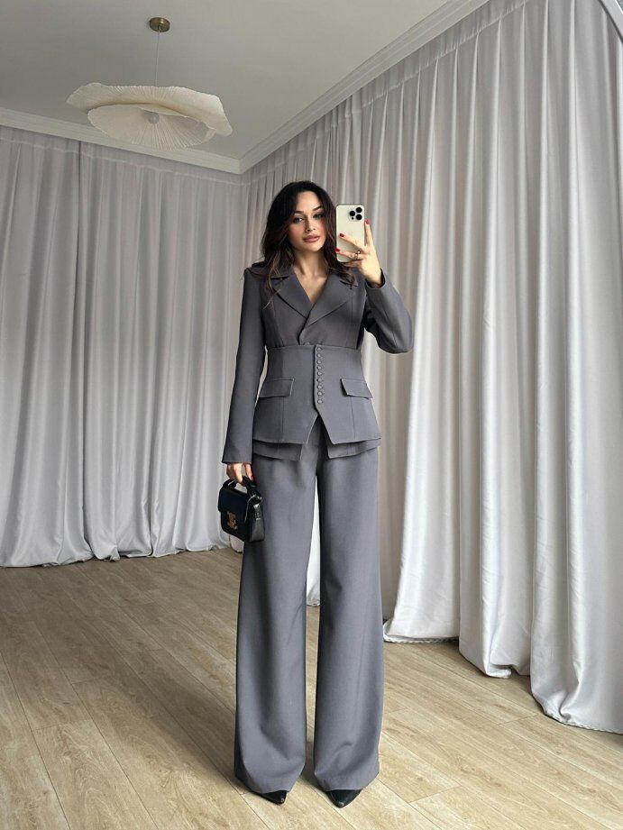 Klasik Kesim Blazer Ceket Pantolon Takım 6021 Antrasit - M