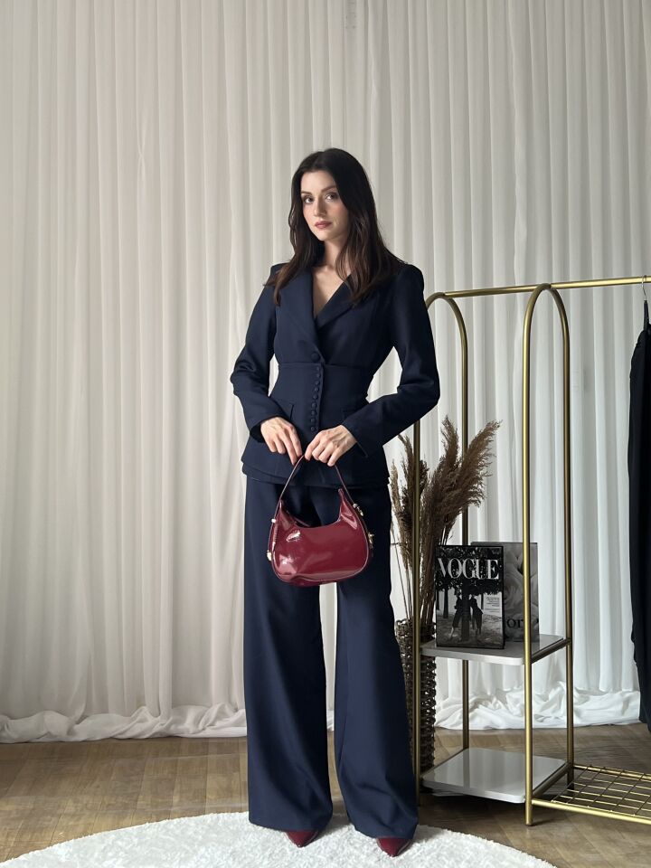 Klasik Kesim Blazer Ceket Pantolon Takım 6021 Lacivert - M