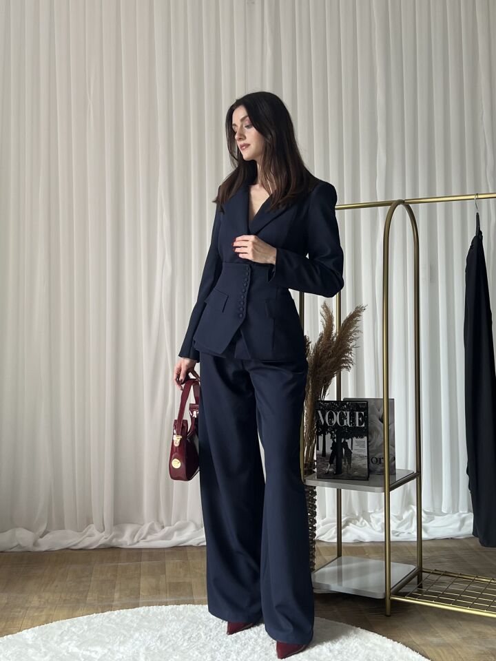 Klasik Kesim Blazer Ceket Pantolon Takım 6021 Lacivert - M