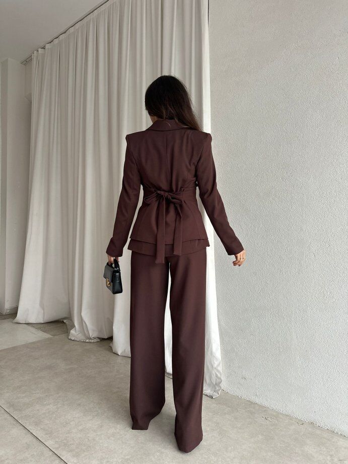 Klasik Kesim Blazer Ceket Pantolon Takım 6021 Kahverengi - L