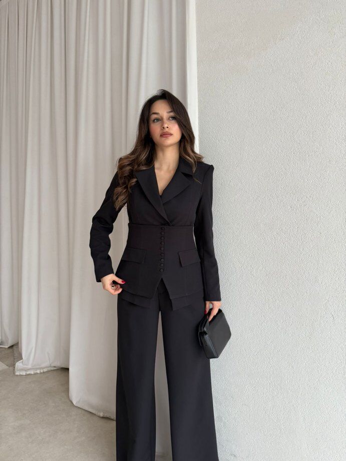 Klasik Kesim Blazer Ceket Pantolon Takım 6021 Siyah - XL