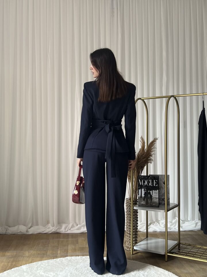 Klasik Kesim Blazer Ceket Pantolon Takım 6021 Lacivert - XL
