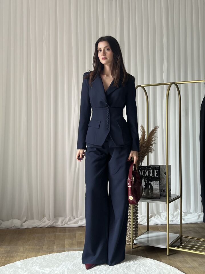 Klasik Kesim Blazer Ceket Pantolon Takım 6021 Lacivert - XL