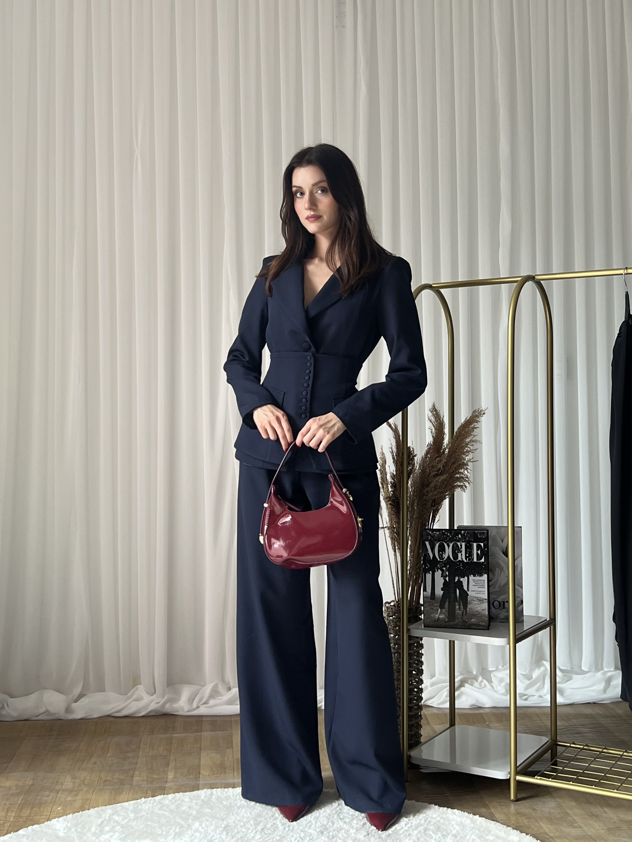 Klasik Kesim Blazer Ceket Pantolon Takım 6021 Lacivert - XL